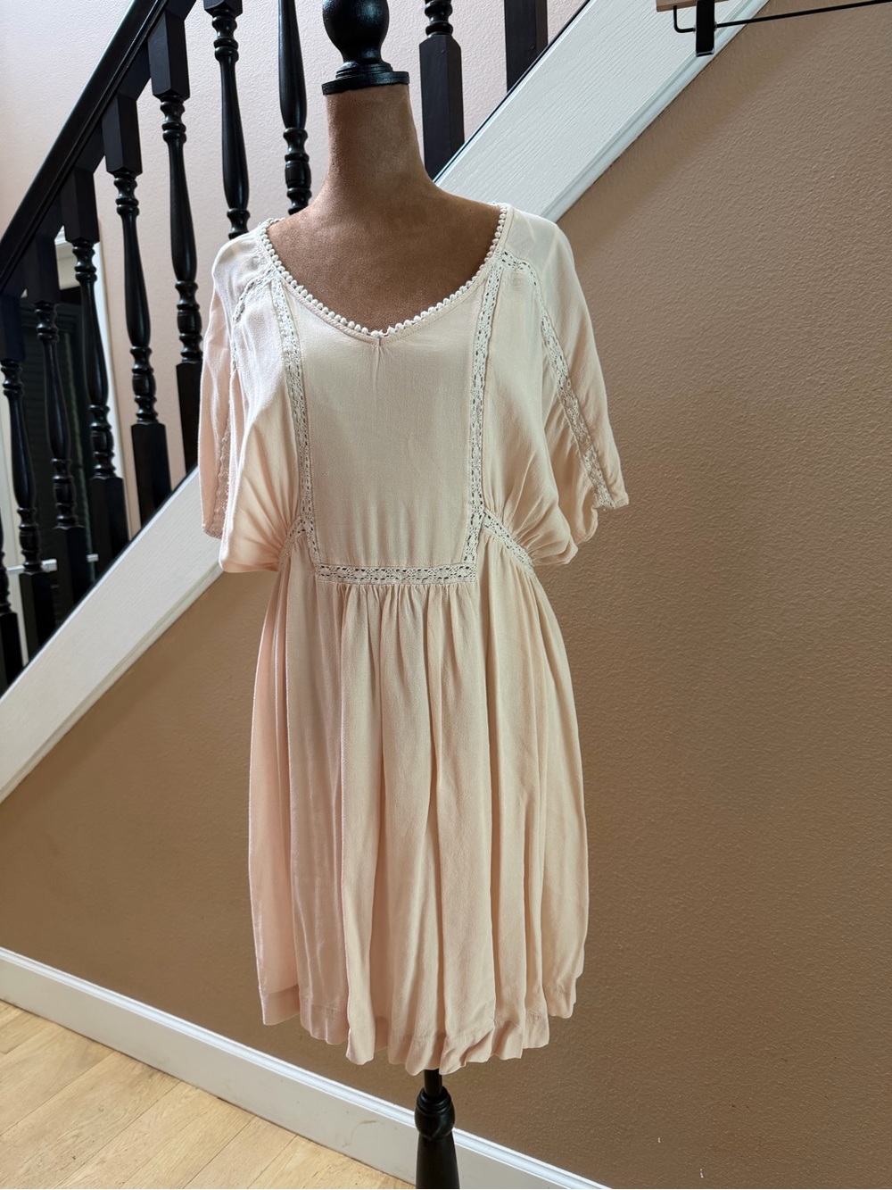 Zara Blush Pink Mini Dress with Lace Trim